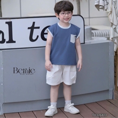 Set bộ tanktop cho bé trai áo thun túi lệch cá tính kèm quần short đi chơi đi học size 9 tới 28kg BERNIE T0326B11