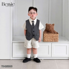 Set bộ vest gile Quý tộc cho bé trai áo sơ mi tay ngắn phối gile kèm quần và nơ cà vạt 9 tới 25kg BERNIE T0426B06