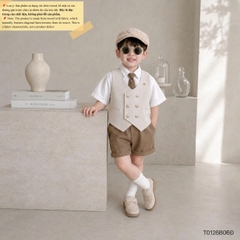 Set bộ vest gile Hoàng gia cho bé trai áo sơ mi tay ngắn phối gile kèm quần và cà vạt 1 đến 7 tuổi BERNIE T0126B06Đ 
