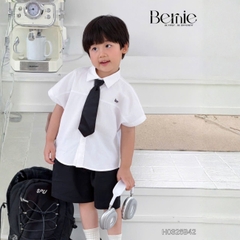  Set sơ mi Boy 3CT áo sơ mi trắng kèm quần short kaki và cà vạt cho bé trai đi học đi chơi 11 tới 28kg BERNIE H0326B42