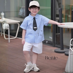  Set sơ mi 3CT cho bé trai áo tay ngắn phối cà vạt kèm quần short bé đi học đi chơi 11 tới 28kg BERNIE H0326B45