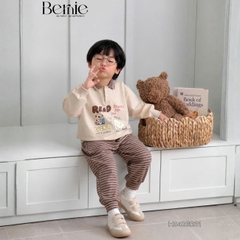 Set bộ dài tay cho bé trai áo polo cổ dệt Lucky Stories phối quần dài kẻ sọc size 11 tới 28kg BERNIE H0426B31