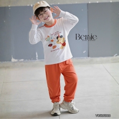 Set bộ cotton áo tay dài phối cổ Picnic Bear kèm quần dài cho bé trai size 9 tới 25kg BERNIE V0526B28