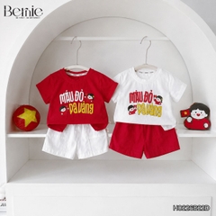 Set bộ cộc tay cho bé trai áo thun họa tiết người Việt nam kèm quần short size 9kg đến 28kg BERNIE H0226B22Đ 