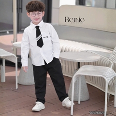 Set bộ sơ mi dài tay WARM LITTER DAYS áo sơ mi kèm quần kaki dài phối cà vạt cho bé trai 9 đến 28kg BERNIE V0526B23