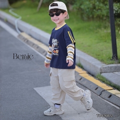 Set bộ dài áo thun cotton tay phối kẻ Play Time kèm quần gió dài cho bé trai size 11 tới 28kg BERNIE T0426B12