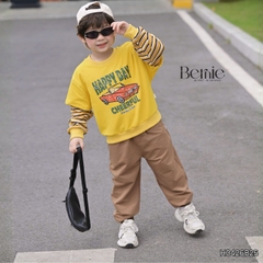 Set bộ dài cho bé trai áo thun tay phối kẻ sọc Sunny Ride kèm quần dài size 9 tới 25kg BERNIE H0426B25