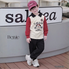 Set bộ polo tay dài áo thun cổ phối màu họa tiết Play Club kèm quần dài cho bé trai size 9 tới 28kg BERNIE T0426B49