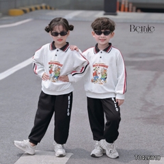 Set bộ polo unisex cho bé trai bé gái áo polo tay dài họa tiết Hello Buddies kèm quần dài size 9 tới 28kg BERNIE T0426B10