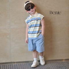 Set bộ polo tanktop kẻ ngang Little Pilot cho bé trai kèm quần short kaki phong cách Hàn quốc 9 đến 28kg BERNIE H0326B40