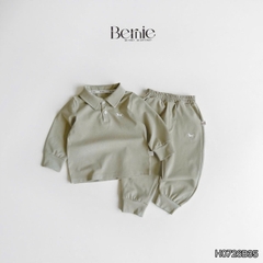 Set bộ dài chất thun cotton áo polo thêu ngựa kèm quần dài cho bé trai size 9 tới 25kg BERNIE H0726B35