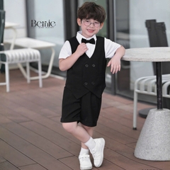 Set vest gi lê 5CT cho bé trai áo gi lê áo sơ mi quần short phụ kiện nơ cổ và cà vạt size 9 tới 25kg BERNIE H0726B27
