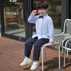 Set sơ mi Little Gentleman áo tay dài quần kaki kèm nơ cổ cho bé trai 9 tới 25kg BERNIE H0526B46