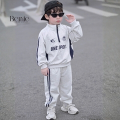 Set bộ thể thao bé trai áo hoodie tay dài cố phối dây kéo kèm quần dài BNE SPORTY 11 tới 28kg BERNIE T0526B17
