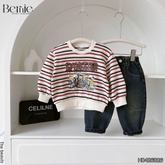 Set bộ dài thu đông áo dài tay kẻ họa tiết Fun Day kèm quần jean dài size 9 tới 28kg BERNIE H0426B26