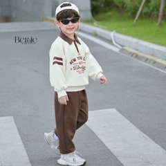 Set bộ polo thu đông cho bé trai áo polo tay dài phối sọc Brooklyn kèm quần dài size 9 tới 26kg BERNIE V0526B31