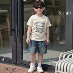 Set bộ bé trai áo thun tay ngắn họa tiết dừa be đi biển kèm quần short jean cho bé trai size 9 đến 25kg BERNIE H0426B51Đ