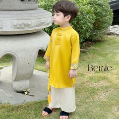 Áo dài bé trai kèm quần bé trai lụa gân màu đỏ màu vàng phối gấm rồng BERNIE bé từ 9 đến 24kg 22b490