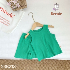 Set đồ bộ thun ngắn tay ba lỗ cho bé trai bé gái hàn quốc màu trơn chất thun tăm mặc nhà đi học BERNIE từ 1 đến 7 tuổi