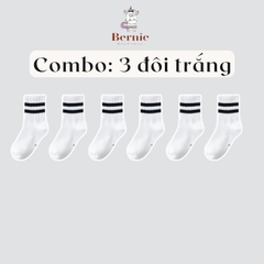 Tất vớ thể thao unisex cổ cao sọc viền cho bé trai bé gái màu trắng đen xám 1 đến 5 tuổi BERNIE