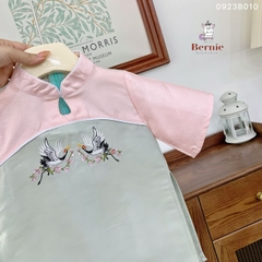Áo dài cách tân bé gái chất Tafta lụa BERNIE màu xanh hồng bé mặc Tết đi tiệc đi chơi đi học