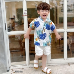 Áo sơ mi đũi đi biển cho bé trai bé gái họa tiết nổi bật áo đi chơi sành điệu 1 đến 7 tuổi BERNIE