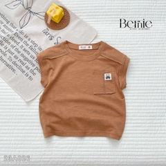 Áo tanktop cotton xược túi ngực thêu gấu dáng hàn quốc cho bé trai bé gái từ 9đến 24kg BERNIE 23A026