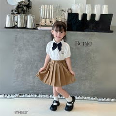 Set đồ sơ mi ngắn tay đồng phục đôi cho bé trai bé gái kèm cà vạt nơ đi học đi chơi 11 tới 28kg BERNIE 0724B41G