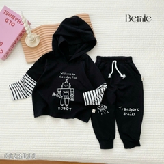 Set bộ thun dài tay robot phối tay kẻ có mũ cho bé trai bé gái đi chơi đi học 1 đến 7 tuổi BERNIE 0624B30