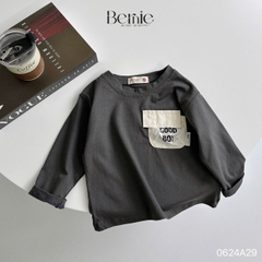 Áo thun cotton tay dài phối túi màu in chữ cho bé trai phong cách Hàn quốc 1đến 7tuổi BERNIE 0624A29