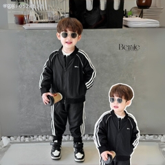 Set bộ gió dài tay thể thao 2 lớp màu trắng màu đen sơ mi unisex cho bé trai bé gái 1 đến 7 tuổi BERNIE 0524B32