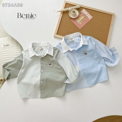 Áo sơ mi tay dài phối kẻ thêu gấu cho bé trai đi chơi đi tiệc sành điệu 1 đến 7 tuổi BERNIE 0724A39