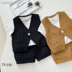 Set bộ vest gile công tử ngắn tay 3 chi tiết phong cách hàn quốc cho bé trai 1 đến 7 tuổi BERNIE 0724B17