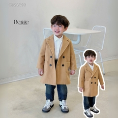 Áo khoác dạ măng tô mangto cho bé trai bé gái unisex 1 đến 7 tuổi màu xanh than màu be Bernie 0924A16