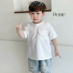 áo phông ngắn tay trơn cho bé trai bé gái, áo thun ngắn tay cotton màu trắng xanh nâu đen 1 đến 6 tuổi BERNIE 0424A14