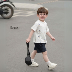 Set đồ thun tay ngắn basic cho bé trai mùa hè in cây dừa size 1 đến 7 tuổi BERNIE H1024B23