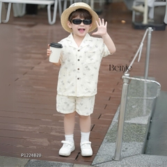 Set sơ mi đũi đi biển unisex cho bé trai bé gái họa tiết cây dừa size 9 tới 25kg BERNIE P1224B20