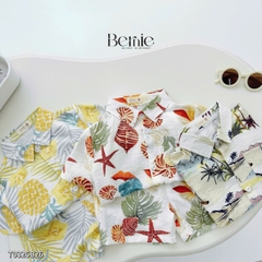 Set sơ mi đũi đi biển unisex cho bé trai bé gái họa tiết summer size 9 tới 25kg BERNIE T0325B26
