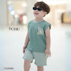 Set bộ tanktop kẻ ngang cho bé trai áo thun túi cách điệu kèm quần short 9 đến 25kg BERNIE P1124B88