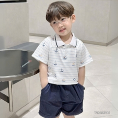 Set bộ polo cho bé trai họa tiết kẻ biển kèm quần short jean size 1 đến 7 tuổi BERNIE T1024B44