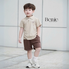 Set bộ polo tay ngắn màu nâu họa tiết in túi và chữ kèm quần short bé trai 1 đến 7t BERNIE H0225B25