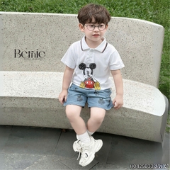 Set bộ tay ngắn cho bé trai áo polo họa tiết mickey và quần short jean in tràn size 1 đến 7 tuổi BERNIE Kids H0425B33