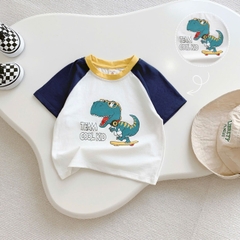 Set bộ tay ngắn bé trai áo thun zaclang họa tiết khủng long cool kid và quần short denim 9 tới 28kg BERNIE H1224B10