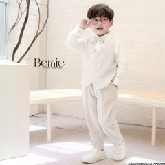 Set bộ vest gi lê bé trai 4 chi tiết áo sơ mi tay dài màu trắng phối gi le rời và quần dài kèm nơ cổ 1 đến 7 tuổi BERNIE H1123B014 - T525