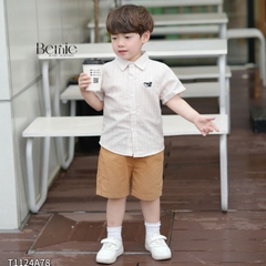 Áo sơ mi tay ngắn họa tiết kẻ thêu cá phong cách Hàn quốc cho bé trai size 9kg tới 28kg BERNIE T1124A78