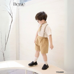Set bộ sơ mi công tử chất đũi kẻ 4 chi tiết quần short kèm đai kẹp và cà vạt size 1 đến 6 tuổi BERNIE T1124B56