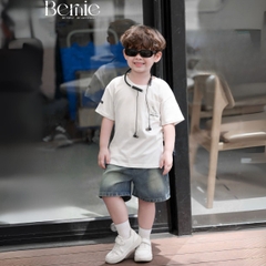 Set bộ tay ngắn bé trai áo thun khủng long kèm quần short jean từ 9 đến 28kg BERNIE BT0725A56