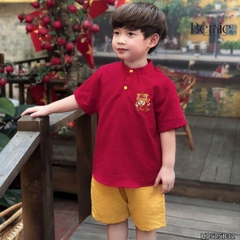  Set bộ sơ mi cổ trụ chất đũi cộc tay cho bé trai họa tiết mua Lân trung thu và Tết size 9 tới 28kg BERNIE H0525B32