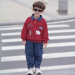 Set bộ polo tay dài áo polo đỏ họa tiết cún cho bé trai kèm quần jean dài size 1 đến 7 tuổi BERNIE T0625B41