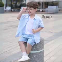 Set sơ mi 3 món đi biển đi chơi phong cách hàn quốc cho bé trai áo sơ mi áo ba lỗ và quần short cho bé trai size 1 tới 7 tuổi BERNIE H0725B74